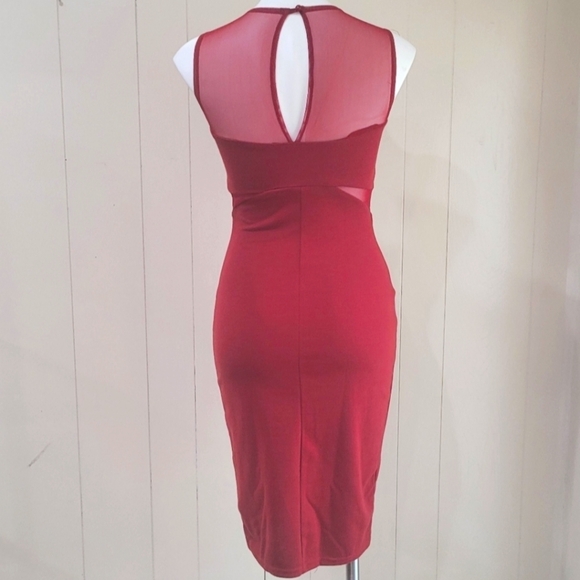 ASOS Embellished Bodycon Mesh Cutout Dress Petite size 6 Burgundy Stretch - Picture 5 of 11